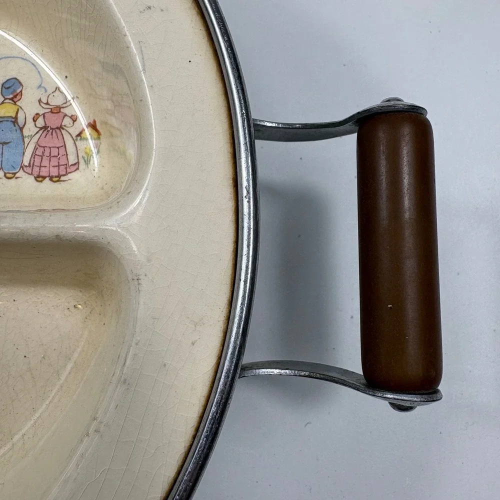 Vintage Excello‎ Baby Warming Dish Dutch Children Divided Plate MCM
